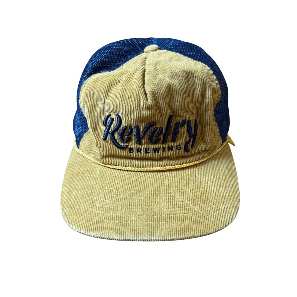 Richardson Revelry Brewing Hat Mens Yellow Blue Corduroy Mesh Trucker SIZE OSFM
